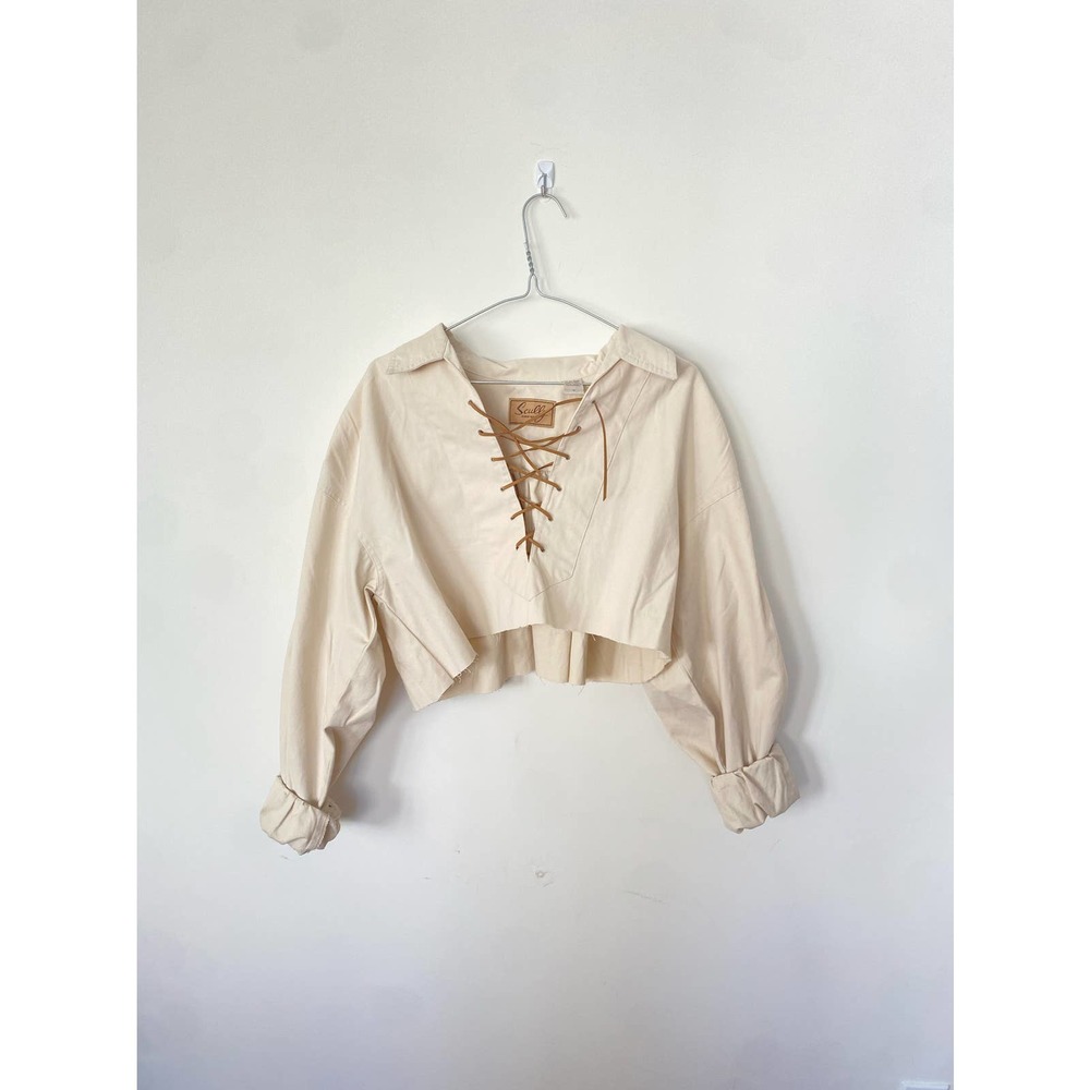 Cropped Scully Medieval fairy core lace up peasant top